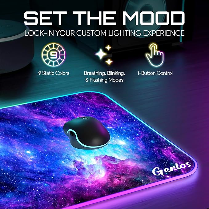 Gerlos RGB Large Gaming Mouse Pad Extended Soft LED Mouse Pad Non-Slip Rubber Base Water Resist Keyboard Pad Computer Mousepad 31.5×11.8 inches