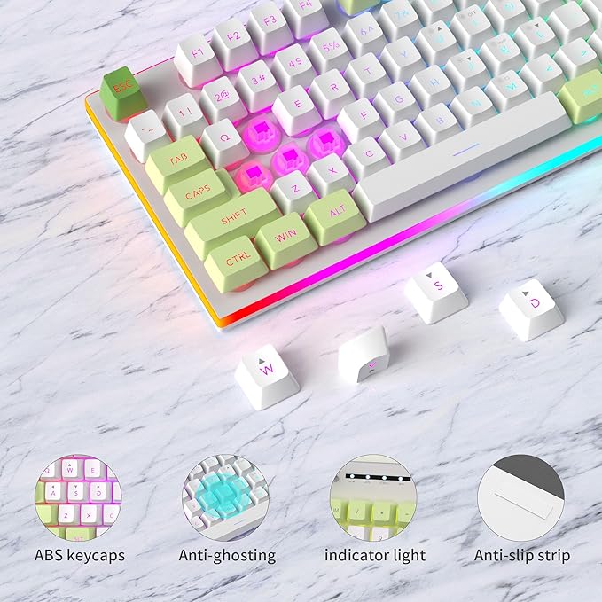 MageGee GT838 Gaming Keyboard and Mouse Combo 104 Keys RGB Backlit Quiet Wired Keyboards with Number Pad Metal Panel Anti-Ghosting Keyboards Set for Desktop Laptop PC Green