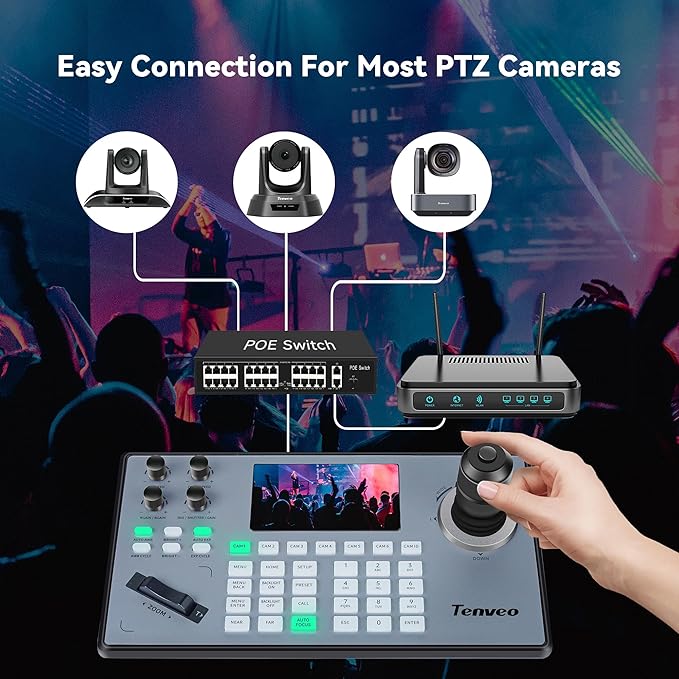 Tenveo PTZ Camera and Controller Bundle- 12X 4K PTZ Camera with HDMI/USB3.0/LAN(PoE) and PTZ Controller Joystick Keyboard Controller for Church Worship Services Live Streaming Conference