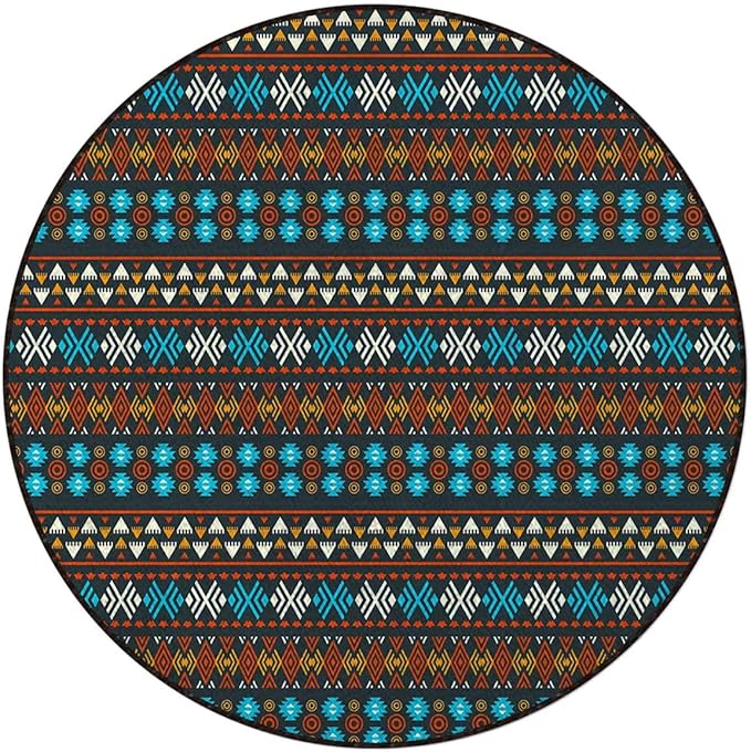 Orange Red Green Round Floor Mat Non Slip Absorbent Carpet Yoga Rug for Entryway Bedroom Living Room Sofa Home Decor Zigzags Geometric Design Pattern Diameter 55 in