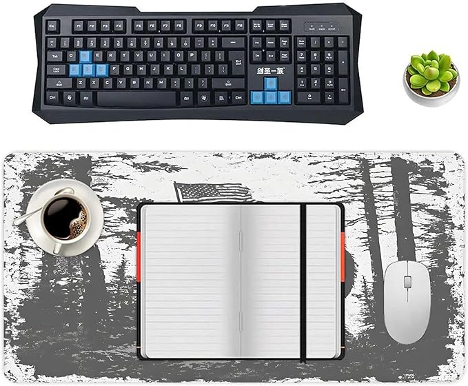 XXL Gaming Mouse Pad Bigfoot Silhouette American Flag Large Desk Mat Protector for Desktop Anti-Slip Rubber Extended Computer Keyboard Mat Writing Pad Mousepad for Work Office15.7 * 35.4 in A-677
