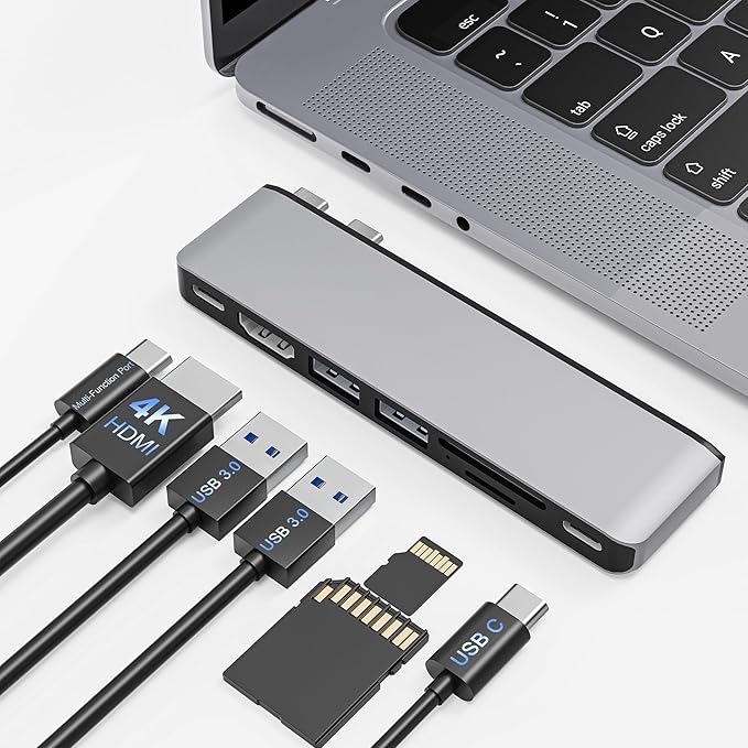 USB C Hub for MacBook 7-in-2 Mac USB Adapter MacBook Accessories with 4K@60Hz HDMI Thunderbolt 4 SD/TF Card Reader Type C and 2 USB A Data Ports for MacBook Pro MacBook Air and More
