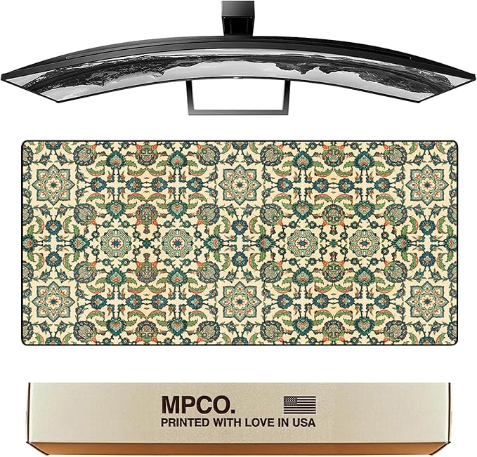 MPCO. Original Large Gaming Desk Mat – 36 x 17 Aeroglyde Arabic Textiles Emerald-Garden Full Desk Mouse Pad for Smooth Precision – Non-Slip Washable Extra-Large PC Mouse Pad for Gaming Sessions