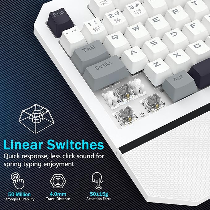 Redragon Mechanical Gaming Keyboard Wired Light Up Backlit Linear Switches 104 Keys Anti-Ghosting Big Wrist Rest Metal Frame Durable Keycaps for Computer PC Mac Xbox Gamers