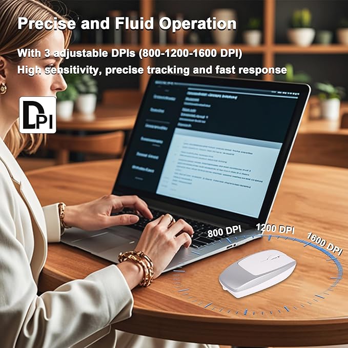 Bluetooth Mouse Rechargeable Portable Mini Computer Mice with TF Card Reader 3 Adjustable DPI Optical Lightweight Silent Wireless Mouse for Laptop Tablet Cell Phone Windows Mac OS Android iOS Silver