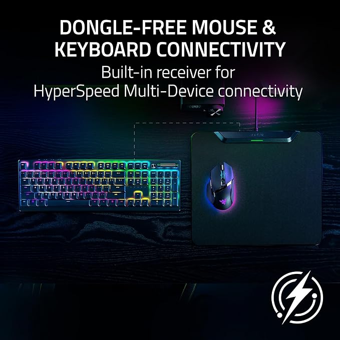Razer HyperFlux V2 Wireless Charging System: Continuous Charging Gaming Mouse Mat &amp Puck - Seamless Auto-Pairing - HyperSpeed Multi-Device Connectivity - Anti-Slip Rubber Base - Hard Surface Editi