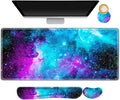 AIMSA Large Gaming Mouse Pad Set Keyboard Wrist Rest Support Mouse Pad Ergonomic Memory Foam Multifunctional Extended Desk Mat 35x15.7in Anti-Slip Rubber Base Galaxy Nebula Universe