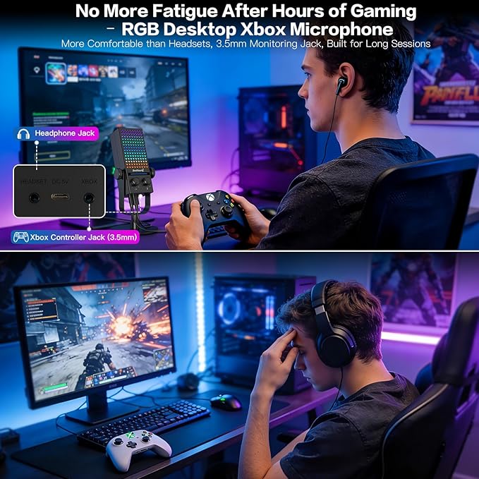 ZealSound Gaming Microphone for Xbox PC &amp Mac Noise Cancellation Streaming Mic with One Tap Mute RGB Lighting Monitoring Gain Control Condenser Mic for iPhone Computer Podcast Gamer YouT