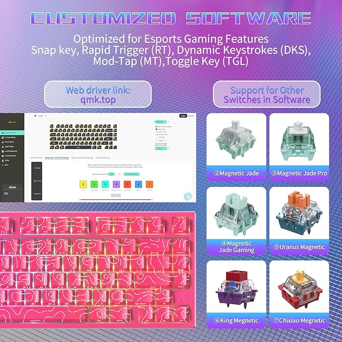 ATTACK SHARK R82HE 75% Rapid Trigger Mechanical Gaming Keyboard WiredHall Effect Magnetic SwitchAdjustable Actuation Esports8KHz Polling Rate0.08ms Latency with C01 Ultra Lighting Cable (White)