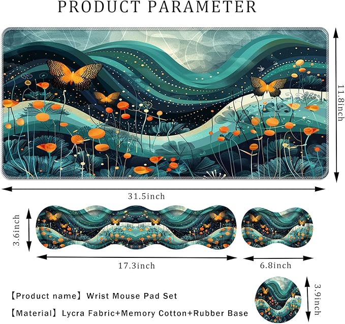 Keyboard Wrist Rest SetMemory Foam Wrist Support Mouse Pad31.5x11.8 Desk Mat for Comfortable Typing &amp Pain ReliefNon-Slip Base for Office &amp Home Use - Flower and Butterfly