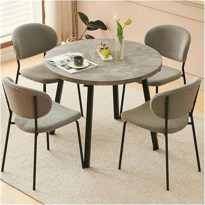 Adjustable Office Computer Chair with Armrest 2pcs Grey Round Kitchen Dining Chairs with Curved Bacekrest Black Metal Legs