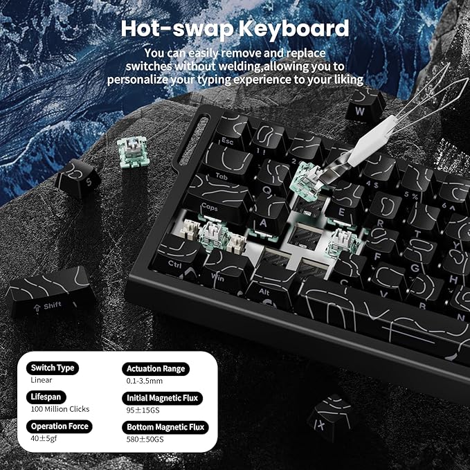 ATTACK SHARK X68 HE 8000Hz Rapid Trigger Keyboard 0.01mm RT Accuracy Wired Gaming Keyboard with Magnetic Switch Adjustable Actuation Rapid Trigger Snap Tap RGB Lighting for PC/Mac Black Contours