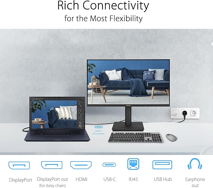 ASUS 27” 1440P USB-C RJ45 Docking Monitor (BE27ACGN) – QHD (2560x1440) IPS 120Hz Frameless Speakers Height Adjustable DisplayPort Daisy-Chain Power Sync Eye Care 3 yr Warranty