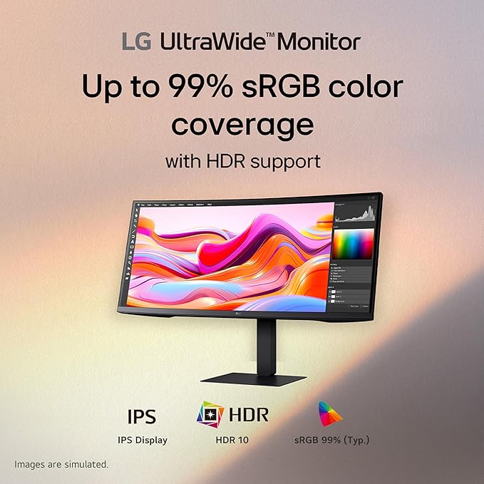 LG 34U650A-B 34-inch UltraWide WQHD (3440 x 1440) IPS Curved Wide Computer Monitor 100Hz HDR10 Built-in Speaker HDMI DisplayPort USB Type-C PD 96W Tilt/Height/Swivel Adjustable Stand Black