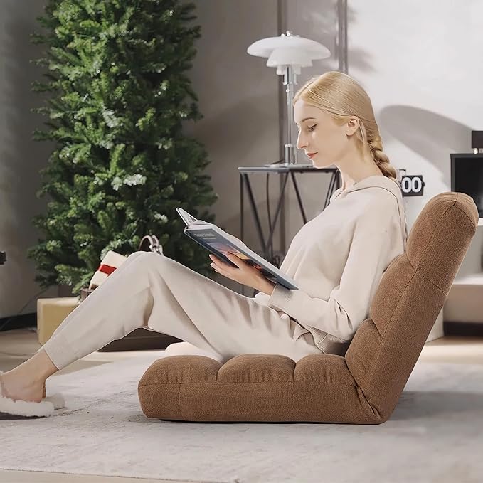 Floor Chair with Back Support Folding Chair with 6 Adjustable Position Padded Sleeper Bed Floor Gaming Chair Meditation Chair Gaming Floor Chairs for Adults (Country Rustic Tan)