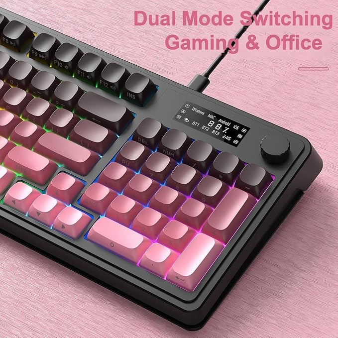 AULA S99 Pro Keyboard Wireless Keyboards with Media Knob Custom RGB Backlit 3-Modes BT/2.4G/USB-C Membrane Gaming Creamy Keyboard for Windows/MAC/PC Gamer - Black Pink
