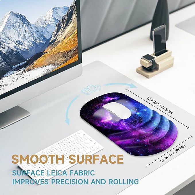 Ergonomic Mouse Pad with Wrist Rest SupportNon-Slip PU BaseMassage for Carpal Tunnel Pain ReliefMemory Foam Mousepad for HomeOfficeWork（Galaxy）
