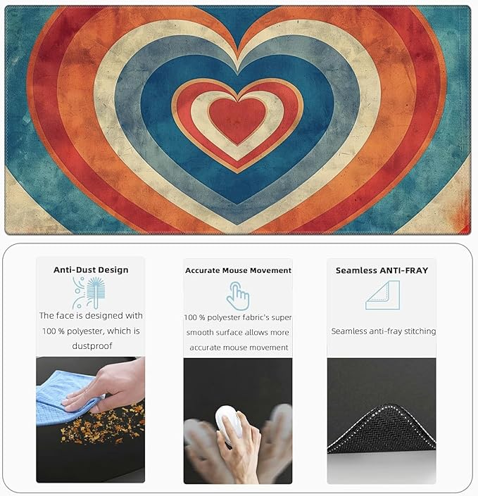 Wrist Rest for Computer Keyboard Small Mouse Pad and Desk Pad Mat 23.6 x 11.8 Set Office Desk Mat Non-Slip PU Desk Mat for Computer Laptop Office Gaming and Writing Orange Blue Heart