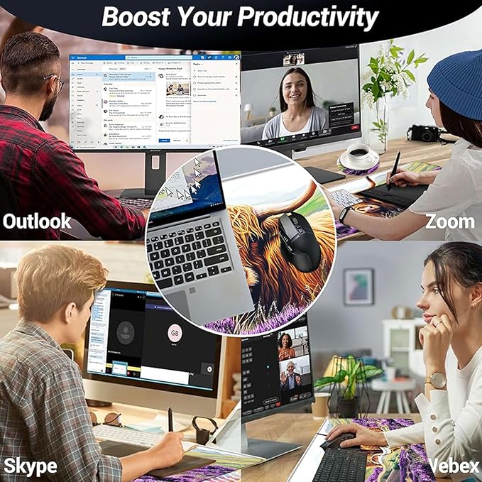 Large Mouse Pad and Keyboard Wrist Rest Desk Pad for Keyboard and Mouse 4-in-1 Large Gaming Mouse Pad with Wrist Support Desk Mat for Home Office Study GameCute Highland Cow
