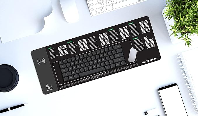 White Lunar] Wireless Charging Mouse Pad with Excel Shortcuts – 15W Fast Charger for iPhone &amp Galaxy Large Desk Mat for Windows Users Home Office Productivity &amp Gift Idea