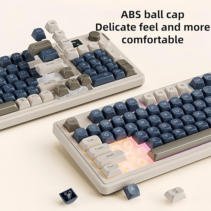L98 96% Membrane KeyboardTri-Mode Connectivity RGB BacklightsRotary Knob+ScreenGasket MountedSa Profile Keycaps98 Keys Software Programmable Gaming Keyboard for MAC/Win (Deep Blue)