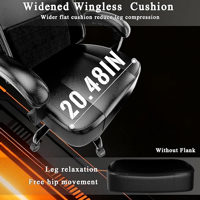 Ergonomic Gaming Chair with Footrest PU Leather Video Game Chairs for Adults Comfortable Computer Chair for Heavy People Reclining Gamer Chair Office Chair with Lumbar Support Dark Black