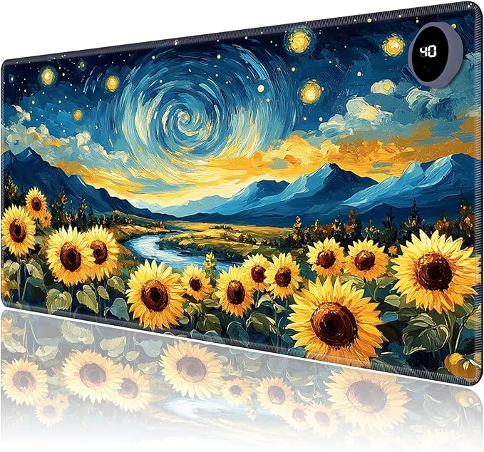 Heated Mouse PadWarm Desk Pad with 3 Levels Heating &amp 3 Hours Auto Shut-Off PU Leather Heated Desk Pad Warmer Pad for Home Office - 31.5 x 13 inchStarry Sky Sunflower