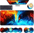 Keyboard Wrist Rest and Mouse Pad with Wrist Support Set Ergonomic CoasterMemory FoamEasy Typing Pain ReliefLarge XL Desk Mat 31.5x 11.8Ice Wolf and Fire Wolf