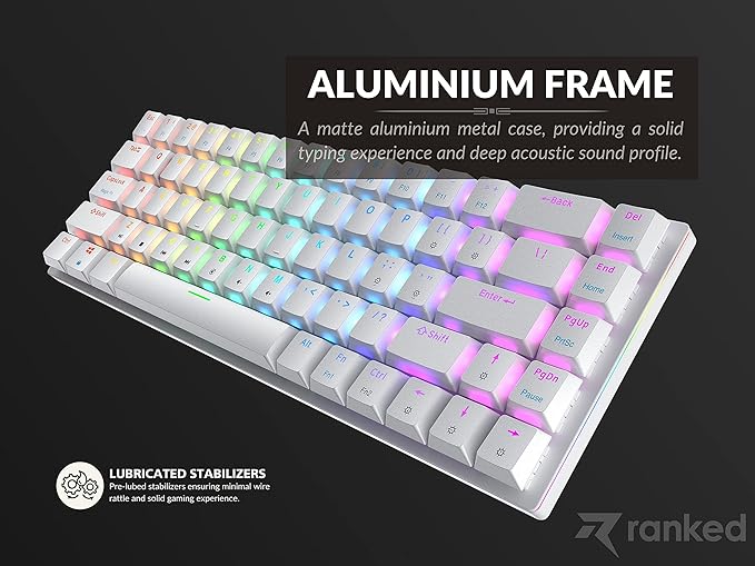 Ranked G65 Guardian 65% | Full Aluminum Frame | Ultra Slim Hot Swappable Mechanical Gaming Keyboard | 68 Keys Multi Color RGB LED Backlit for PC/Mac Gamer (White Gateron Low Profile Brown)