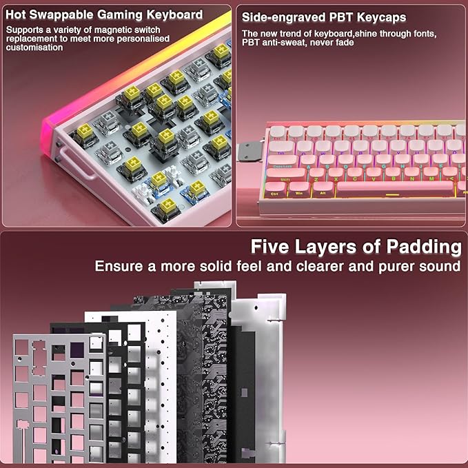 AULA Hero 68 HE 60% Wired Gaming Keyboard Hall Effect Magnetic Switch Keyboard with Adjustable Actuation Fast Trigger Mode 8K Hz Polling Rate 0.125ms LatencyRGB Backlit Side Printed PBT Keycaps