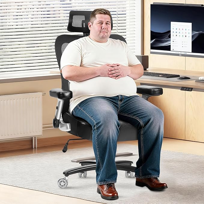 Super Big and Tall Office Chair 700lbs- Heavy Duty Executive Computer Chair with Rubber Wheels 3D Flip Arms Ergonomic Mesh High Back Desk Chair Extra Wide Seat Adjustable Lumbar Support &amp Headre