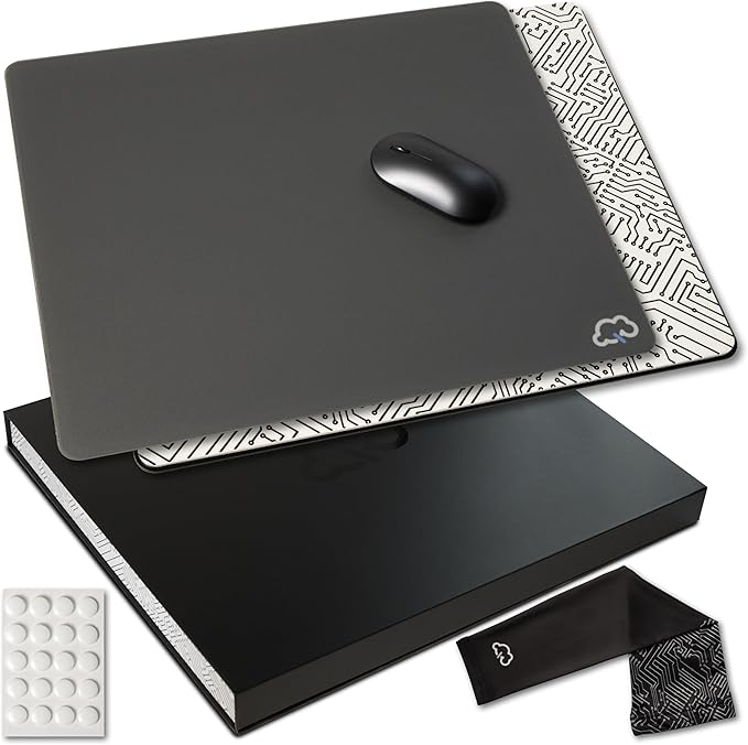 Qloud Glass Mouse Pad Large Pro Esports Glass Mousepad Gaming Pad for Speed and Precision Glasspad Mousepad Includes Gaming Sleeve Ice Dot Skates and Microfiber Cloth 17.72 x 14.96 (03 - Gray)