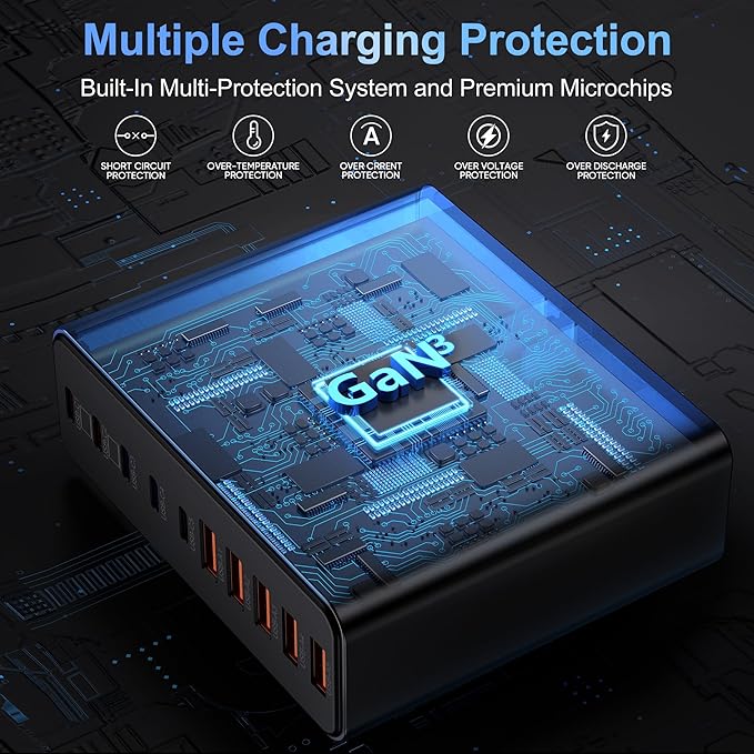 800W USB C Charger Block10-Port Charging Station GaN Fast Charging Type C &amp USB A Wall Charger Adapter for MacBook Pro/AiriPhoneiPadDell XPSSamsung Galaxy (Bright Black)