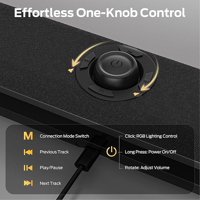 Monster S330 Computer Speakers HiFi Stereo Sound PC Speakers Bluetooth 6.0 Computer Sound Bar with Dynamic RGB Light USB/Type-C Plug &amp Play Gaming Speakers for Computer Desktop PC Laptop Ta