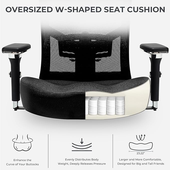 Big and Tall Office Chair 500lbs Ergonomic Oversize Mesh Desk Chair Heavy Duty High Back Computer Chair with Wide Thick Seat Cushion Adjustable Lumbar Support 4D Armrests