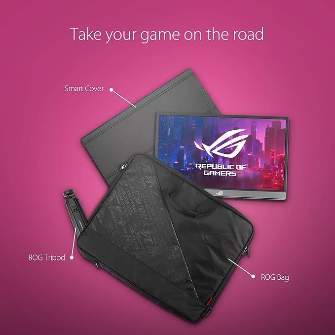 ASUS ROG Strix 17.3 1080P Portable Gaming Monitor (XG17AHP)-FHD IPS 240Hz Adaptive-Sync Built-in Battery ROG Bag Tripod Stand USB Type-C Micro HDMI for Laptop PC Console 3-Year Warranty