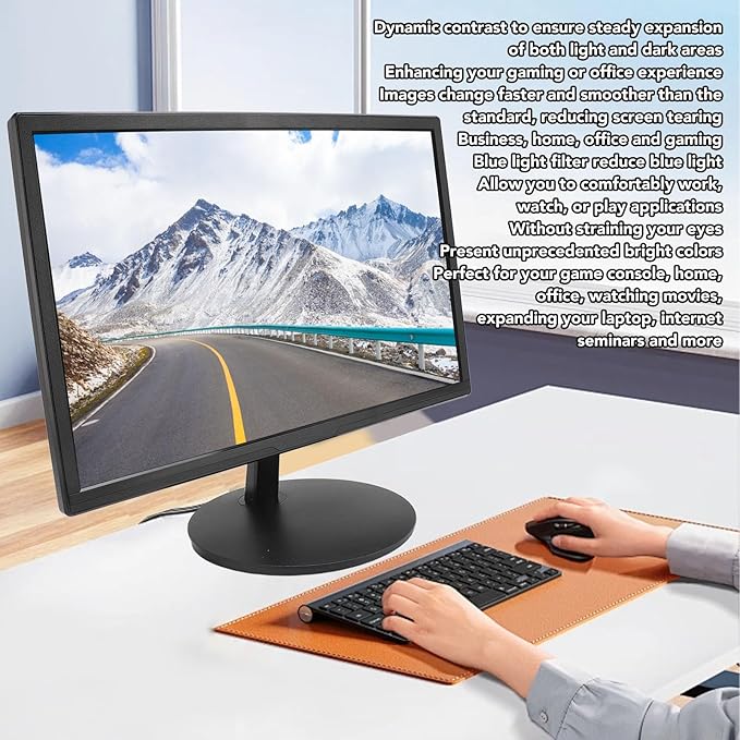 Zunate 19in LED Display Screen 1440 x 900 60Hz Full HD Blue Light Filter 1ms Response Time 16:9 Aspect Ratio VGA VESA 75x75mm for Business Home Office Gaming (US Plug 100