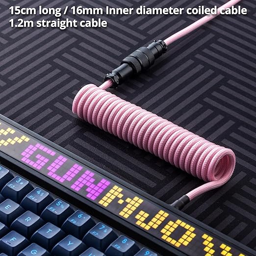 GUNMJO Pro Custom Coiled USB C Cable for Gaming Keyboard Double-Sleeved Mechanical Keyboard Cable with Detachable Metal Aviator 1.5M USB-C to USB-A Black Pink
