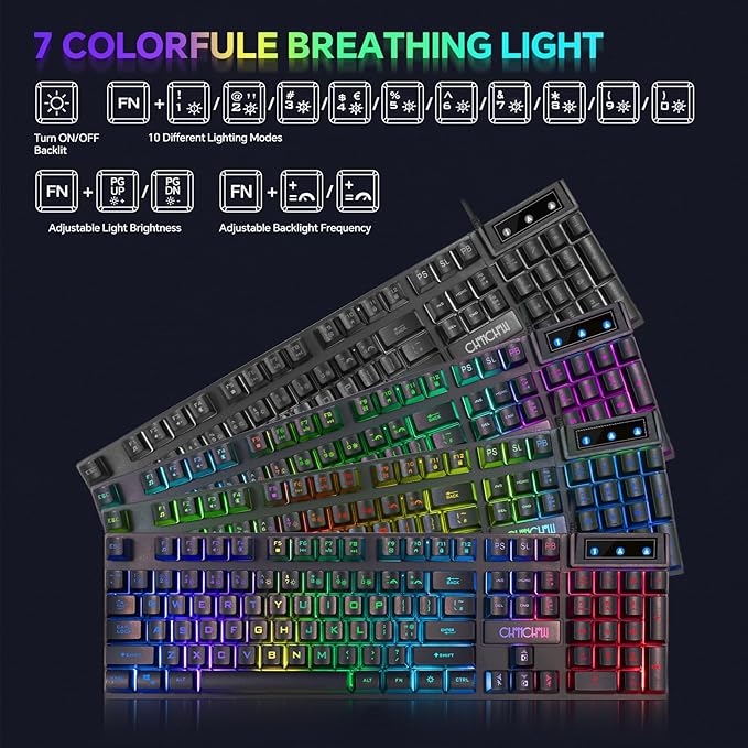 Gaming Keyboard Mouse Mousepad and Headset with mic Combo All in One USB Wired RGB Backlit Rainbow Side Button Gamer Bundle Set Compatible with PC Windows Xbox one PS4 PS5(Black)