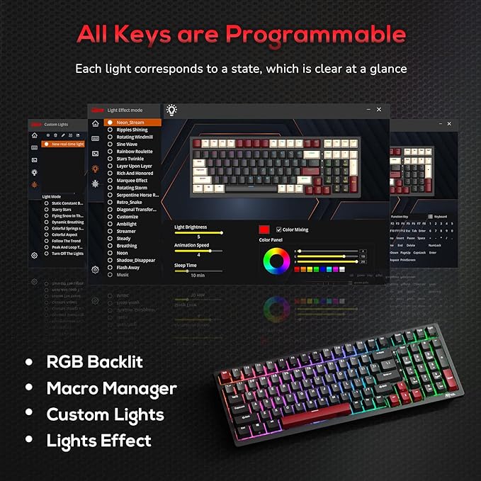 RK ROYAL KLUDGE RK98 Gaming Keyboard Wireless Mechanical Keyboard 100 Keys Tri-Mode BT5.1/2.4G/USB-C Full Size Hot Swappable Custom Keyboard with Numpad RGB Backlit Massive Battery Silver Switch
