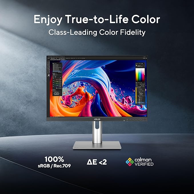 ASUS ProArt Display 24” 16:10 Professional Monitor (PA248QFV) – IPS WUXGA (1920 x 1200) 100% sRGB Color Accuracy ΔE &lt 2 Calman Verified 100Hz HDR-10 Light Sync Ergonomic 3 yr Warranty