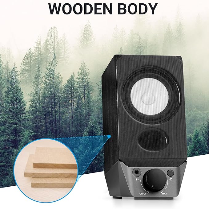 Edifier R19BT 2.0 PC Speaker System with Wooden Cabinet Bluetooth 5.3 Full Stereo Sound Strong Bass Volume Control 3.5mm Input/USB-A Sound Card for Computer/TV/Smartphone/Tablet - Black
