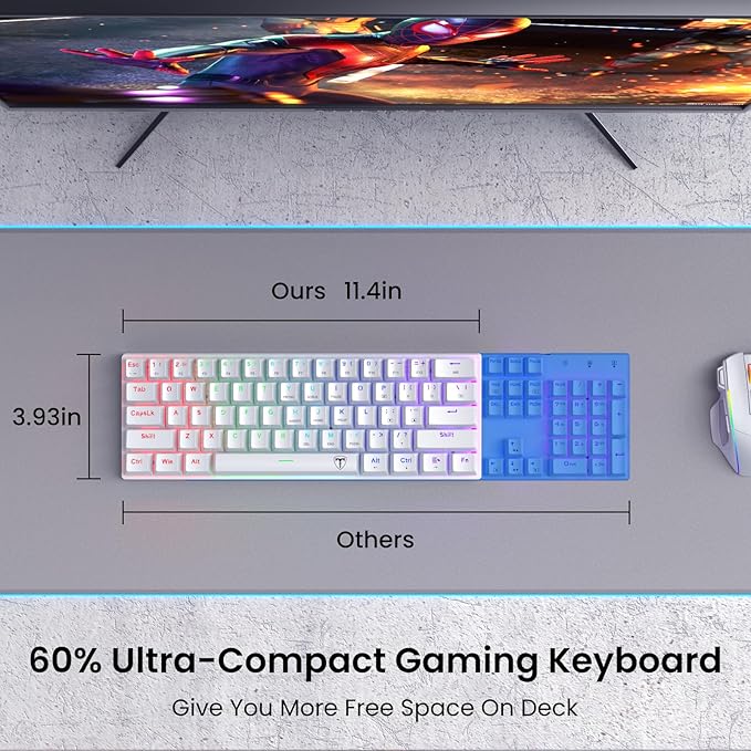 Portable 60% Mechanical Gaming Keyboard Wired Ergonomic Keyboard with Red Switches18 LED BacklitKeyboard61 Keys Ultra-Compact Mini OfficeKeyboard for PC/Mac/XboxEasy to Carry On Trip-White