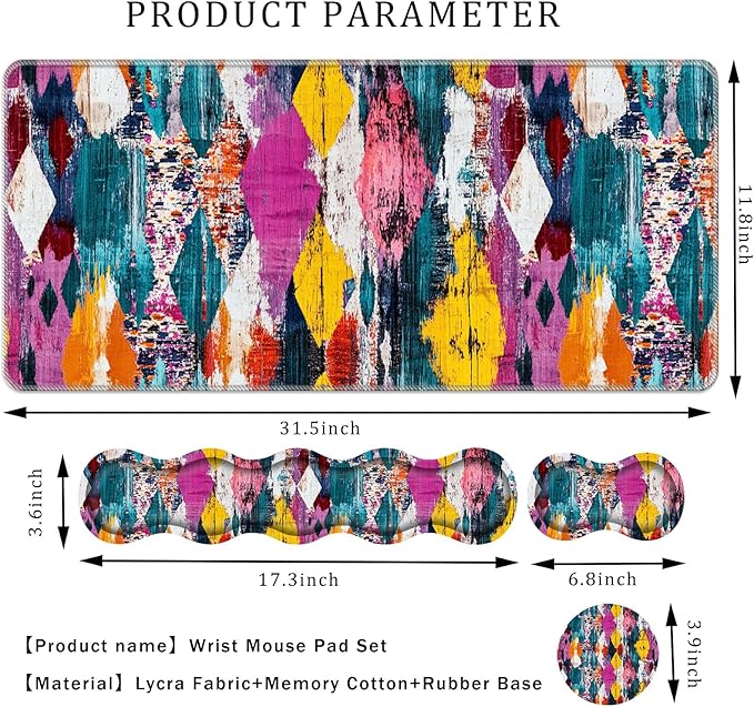 Keyboard Wrist Rest SetMemory Foam Wrist Support Mouse Pad31.5x11.8 Desk Mat for Comfortable Typing &amp Pain ReliefNon-Slip Base for Office &amp Home Use - Vintage Geometric Print Vector