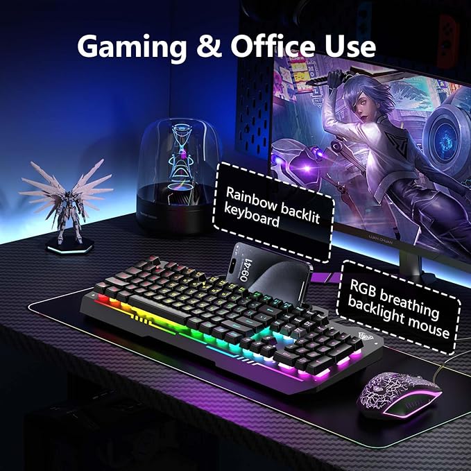 AULA Gaming Keyboard T102 104 Keys Gaming Keyboard and Mouse Combo with RGB Backlit All-Metal Panel Anti-Ghosting PC Game Keyboard and Mouse USB Wired Keyboard Mouse for MAC Xbox PC Gamers