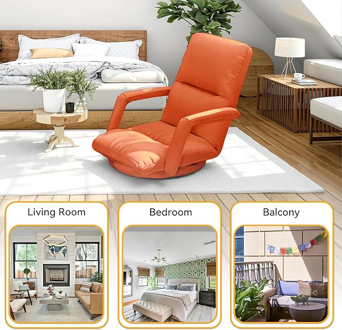 360 Degree Swivel Floor Gaming Chair with Back Support Padded Folding Gaming Sofa Chair with Adjustable Backrest Lazy Lounger Couch for E-Sports Reading Relaxing Watching TV