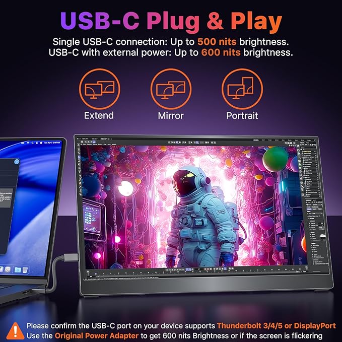 cocopar Portable Monitor 17.3 Inch 4K UHD 60Hz 150% sRGB Travel Monitor with Speaker HDMI USB-C Second Screen for Laptop MacBook Surface PC Xbox PS4/5 VESA Mountable with Kickstand
