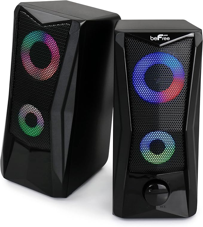 beFree Sound Computer Gaming Speakers with Color LED RGB Lights
