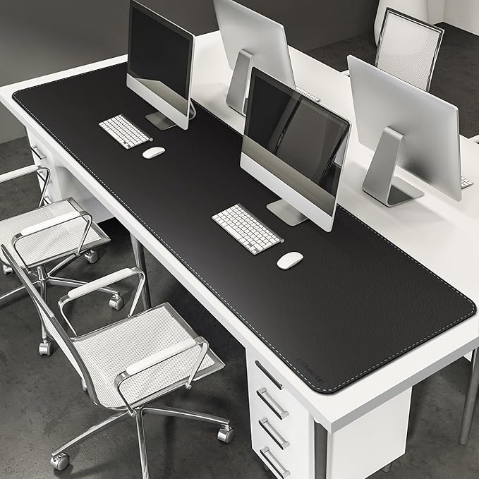 CENNBIE Leather Desk Mat Protector XXL 74.8 x 23.6 Extra Large Leather Office Desk Pad Mat for Full Desk Computer Desk Mat on top of desks - Oversized Large Mouse Pad (Black)