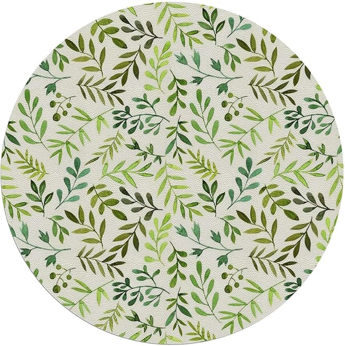 Olive Avocado Green PU Leather Office Chair Mat for Hardwood Floor Computer Chair Mat Green Leaf Watercolor Style for Home/Office Rolling Chair and Computer Desk Romantic Nature Diameter 55 in